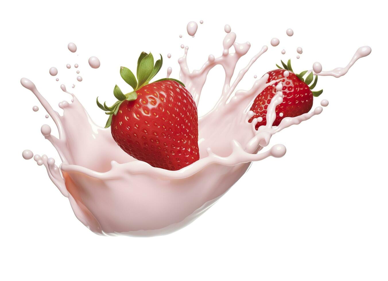 ai generado Leche o yogur chapoteo con fresas aislado en blanco fondo, 3d representación. ai generado foto