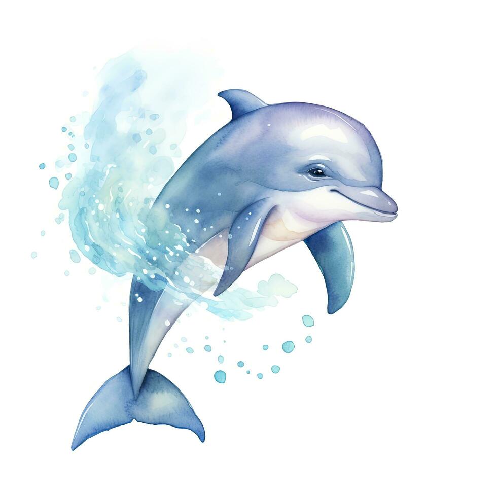 AI generated Watercolor fantasy Baby Dolphin clip art isolated white background. AI Generated photo