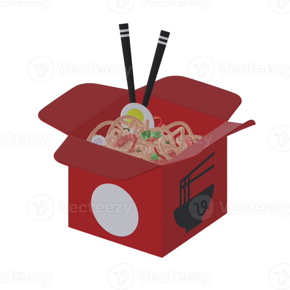 3d red box of noodles and chopsticks png