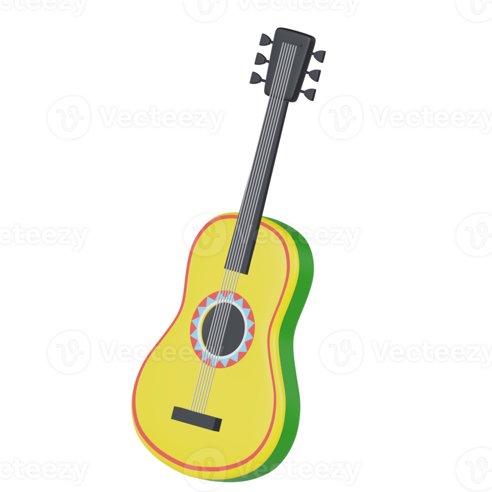 Mexican yellow guitar with a red string on the front png