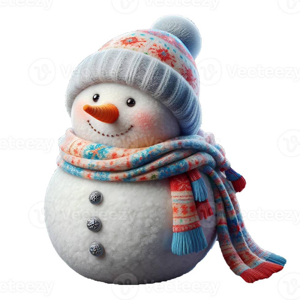 AI generated Cute plush snowman in a hat and scarf png