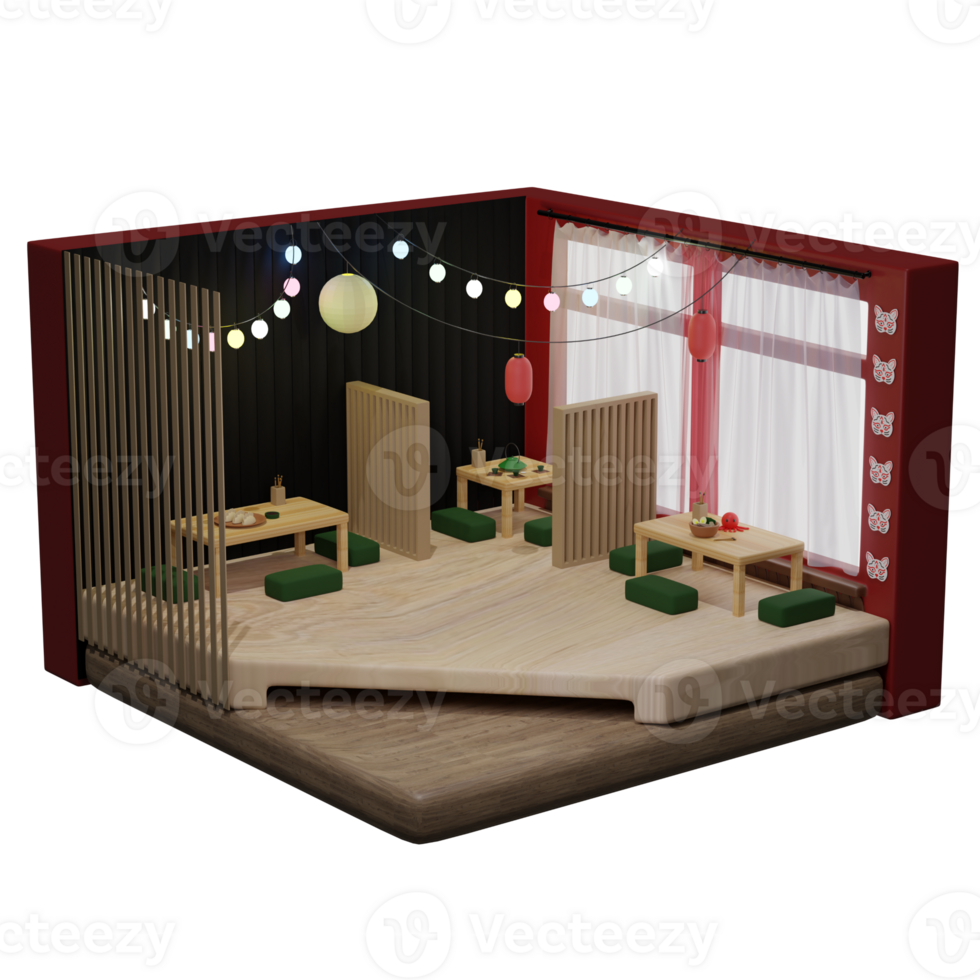 3d isometric model of japanese restaurant png