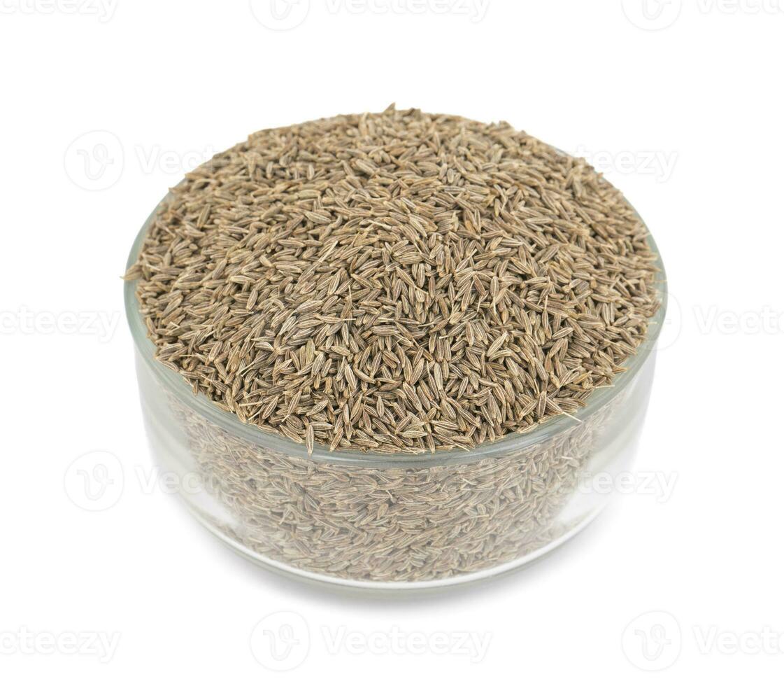 Pile of Dried Cumin Seeds on white Background photo