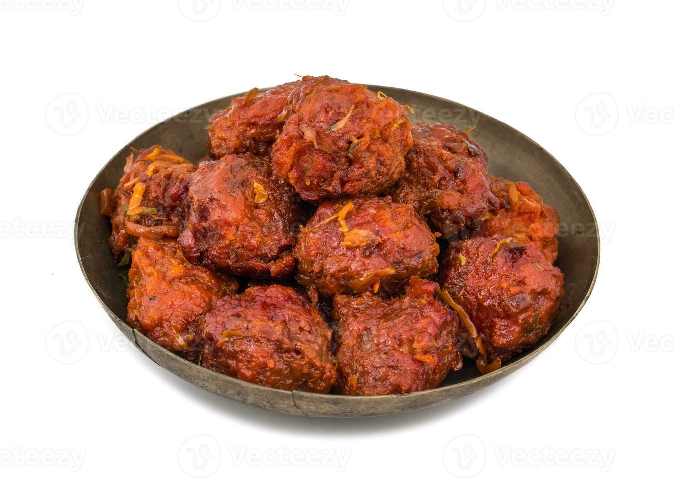 Indian Cuisine Vegetable Manchurian on White Background photo