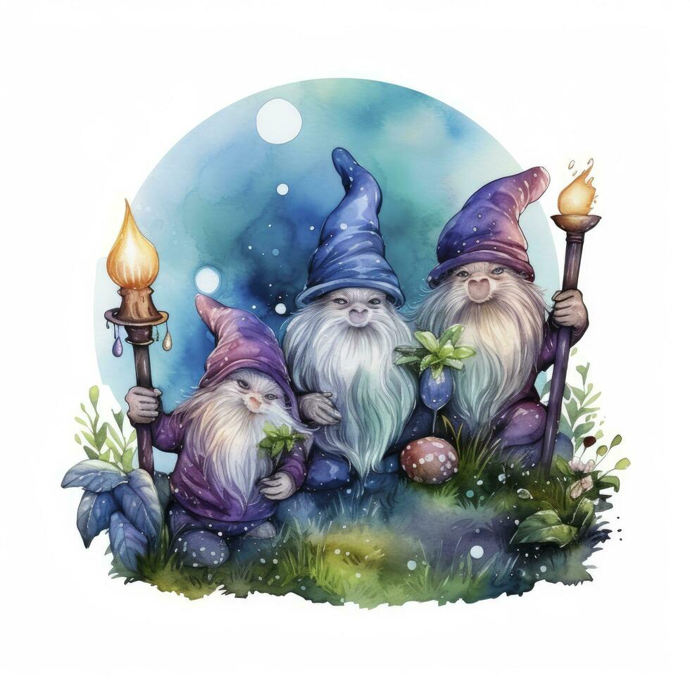 AI generated Watercolor Moonlit Glow of Enchanted Mushrooms for T-shirt Design. AI Generated photo