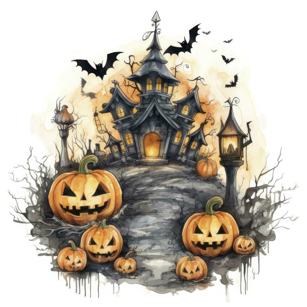 AI generated Watercolor Halloween illustration on white background. AI Generated photo