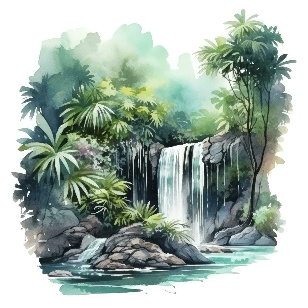 AI generated Green tropical waterfall in the forest. AI Generated photo