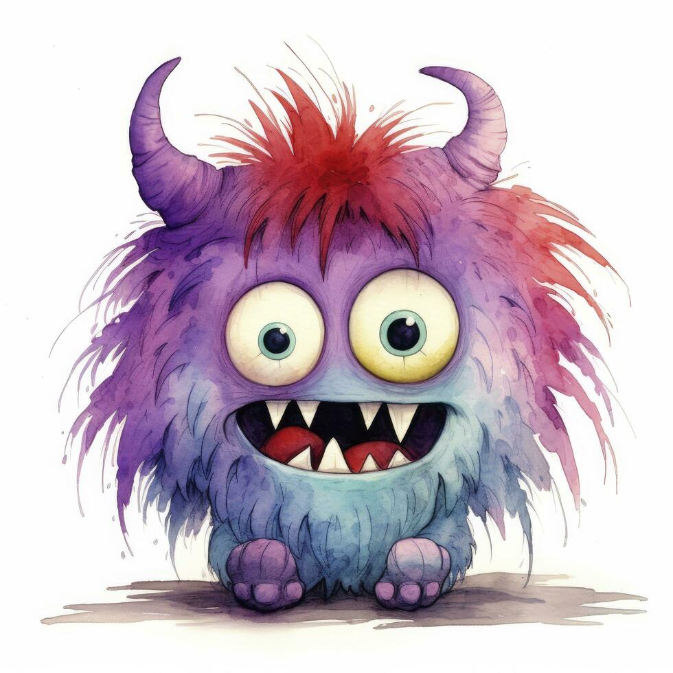 AI generated Watercolor cute monster on white background. AI Generated photo