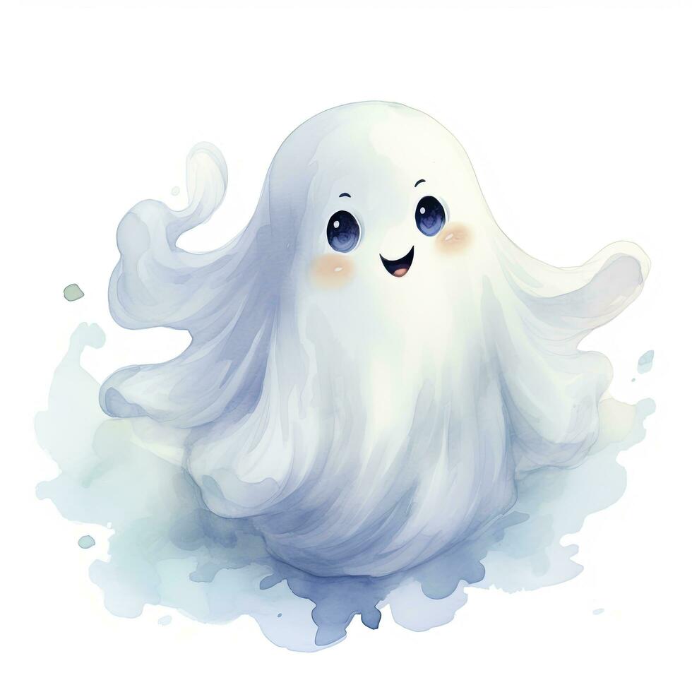 AI generated The watercolor cute ghost on white background. AI Generated photo