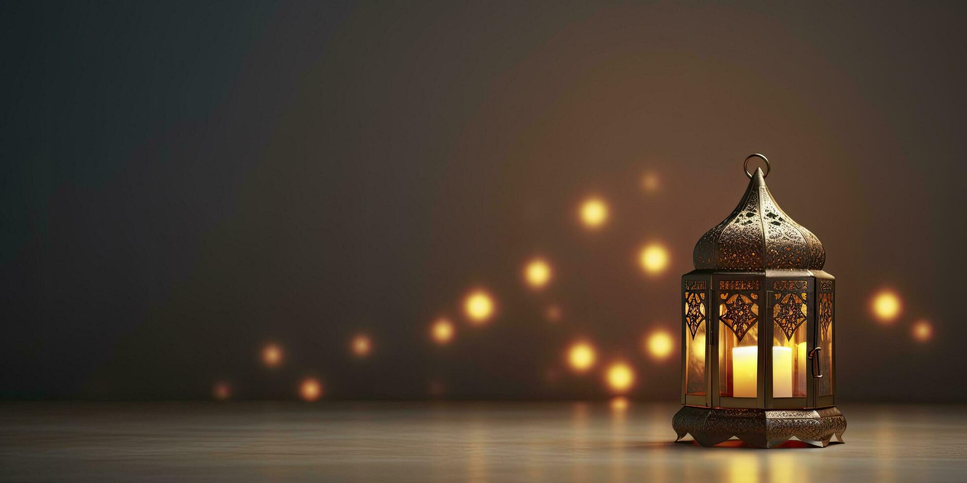 AI generated Celebration of islamic eid mubarak and eid al adha lantern in a light background. AI Generated photo