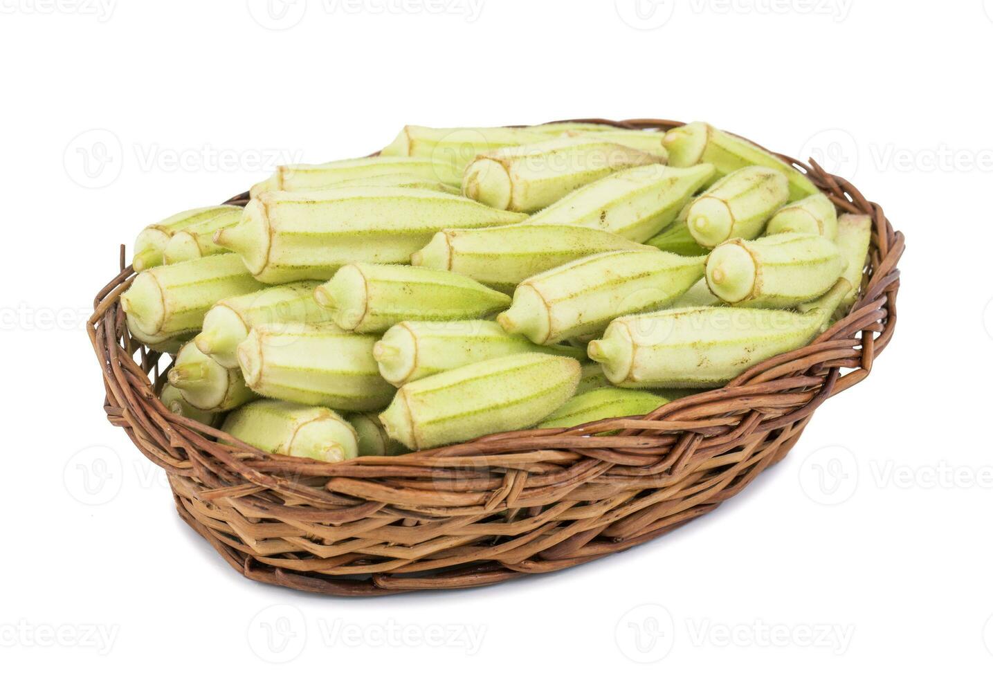 Green okra Vegetable or Lady Finger on White Background photo