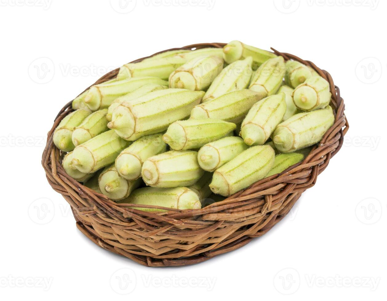 Green okra Vegetable or Lady Finger on White Background photo