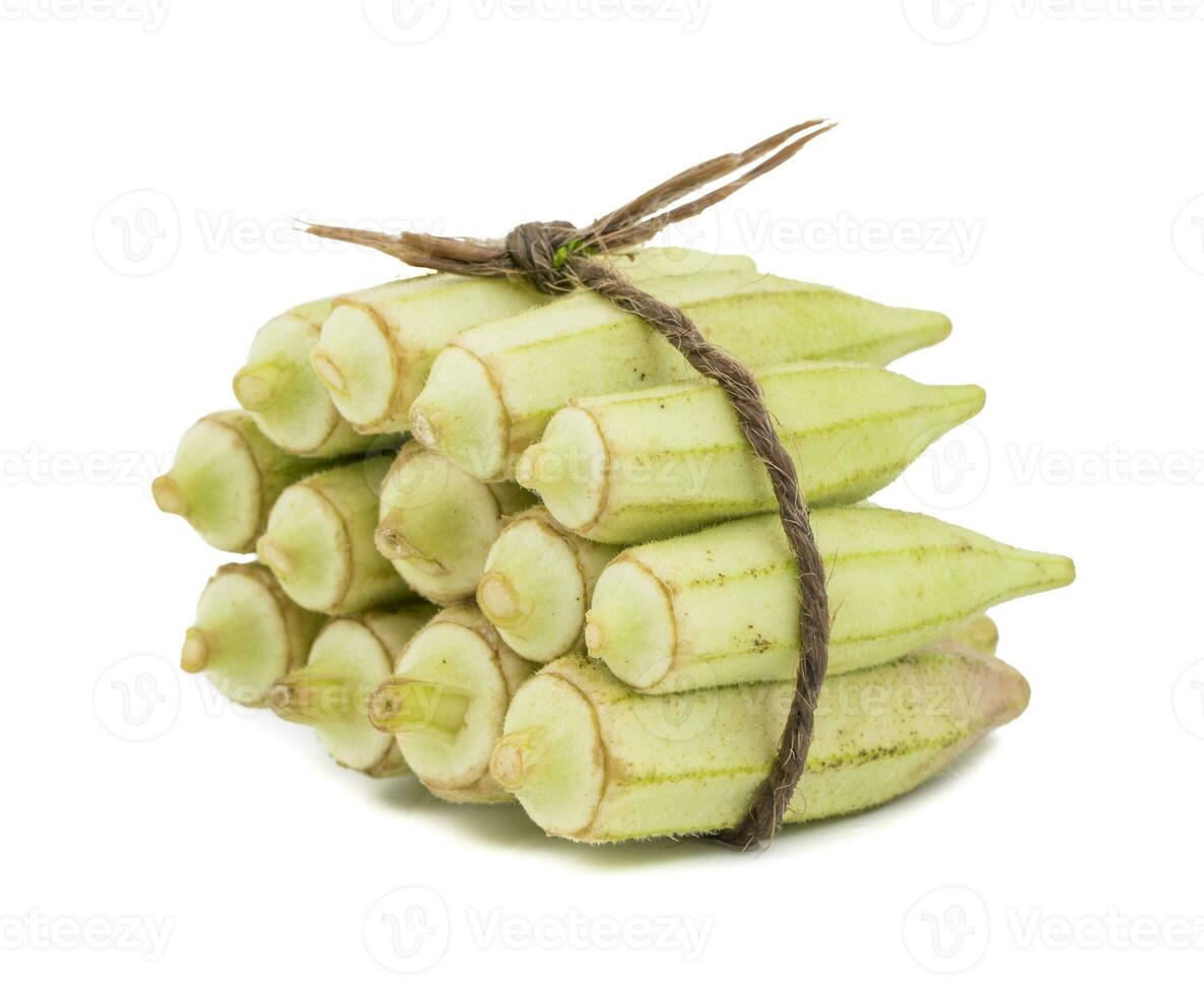 Green okra Vegetable or Lady Finger on White Background photo