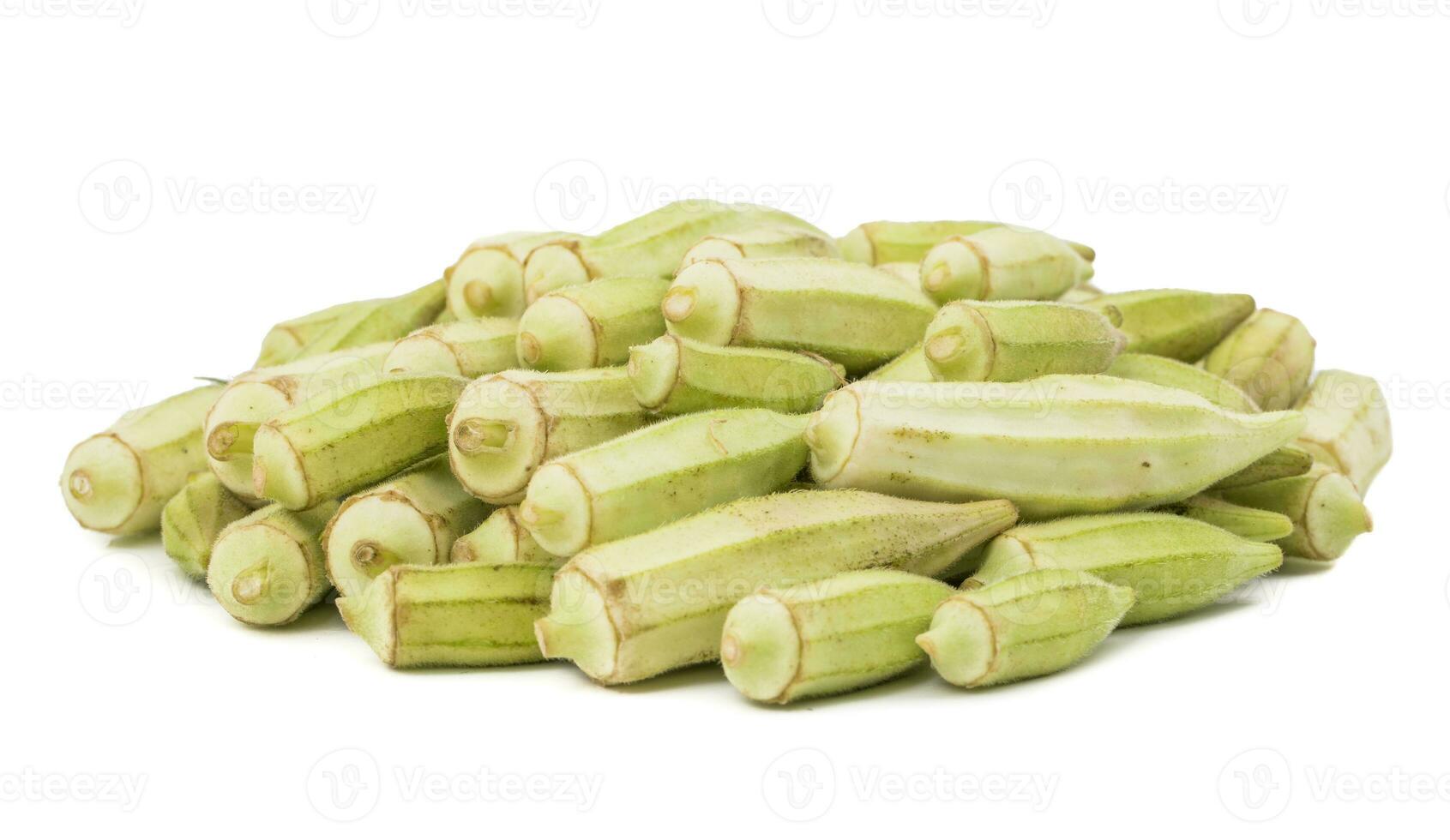 Heap of Green okra Vegetable or Lady Finger on White Background photo