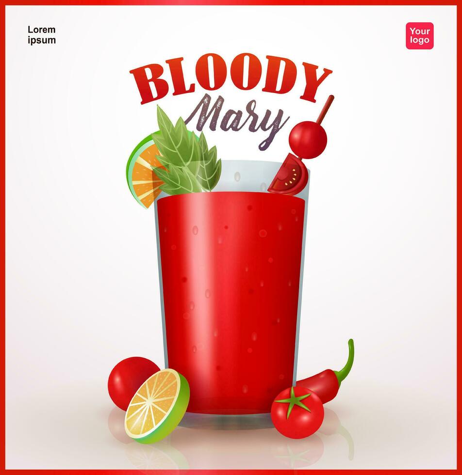 Bloody Mary with celery, lime, chili and tomato. 3d vector, suitable for events, and business vector