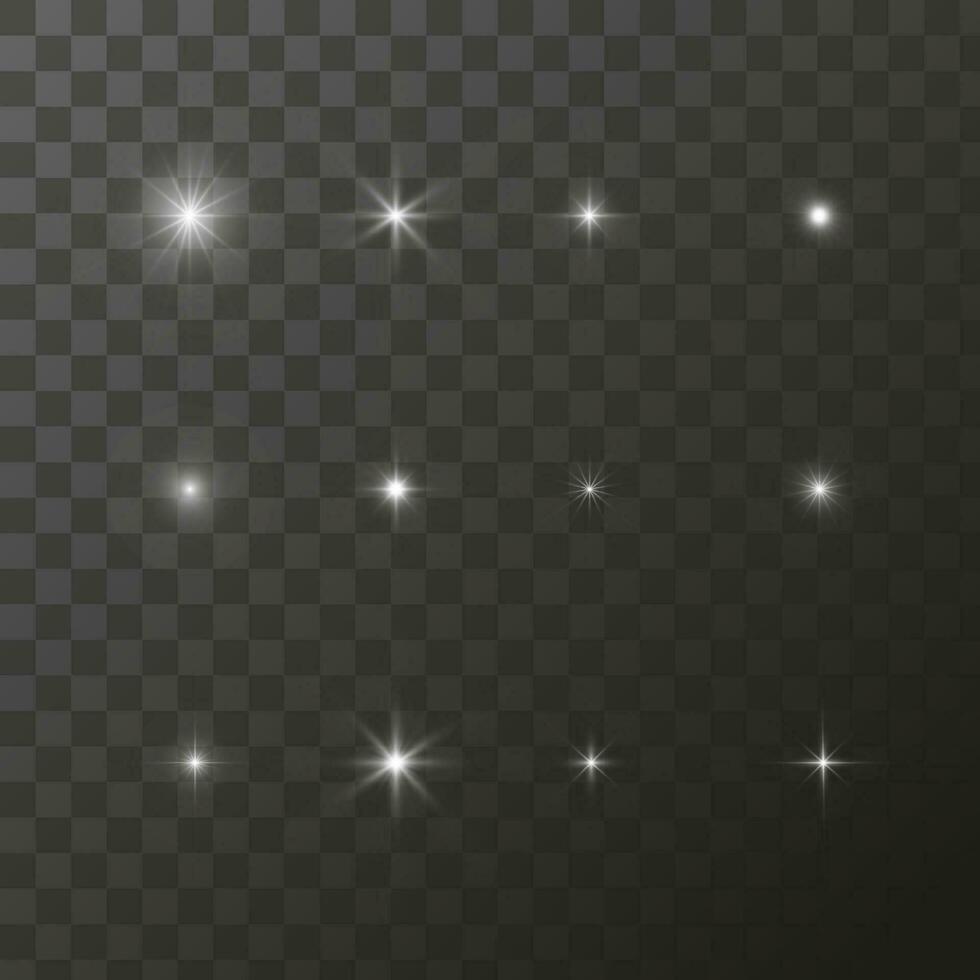 ligero brillante estrellas, destello ligero efectos, brillante iluminado elementos en antecedentes. vector aislar especial efectos