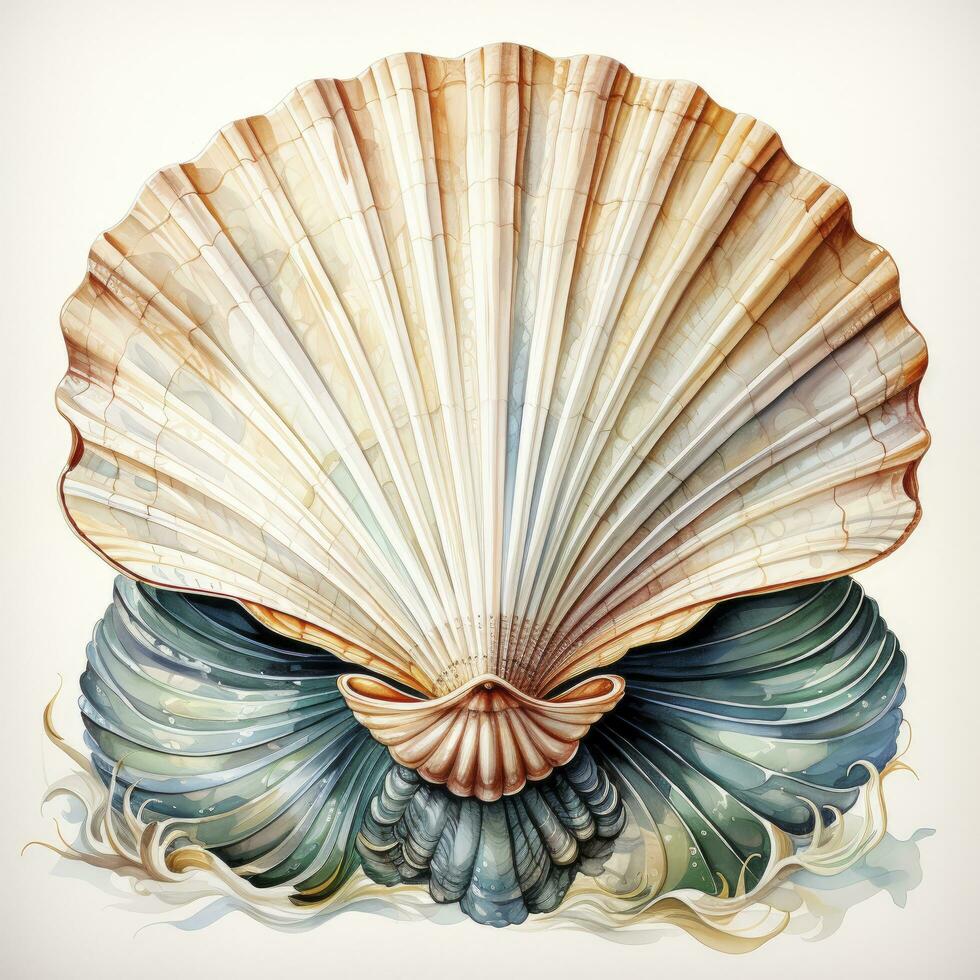 AI generated Watercolor Seashell clipart on white background. AI Generated photo