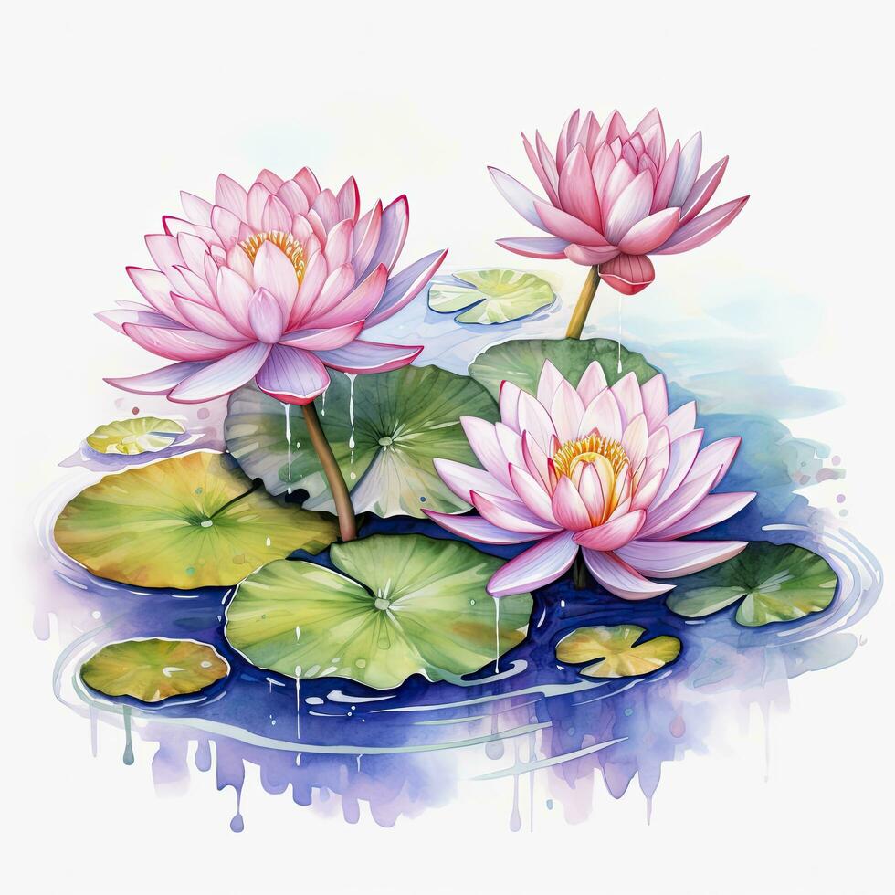 AI generated Water Lily in Pond. Watercolor design. AI Generated photo