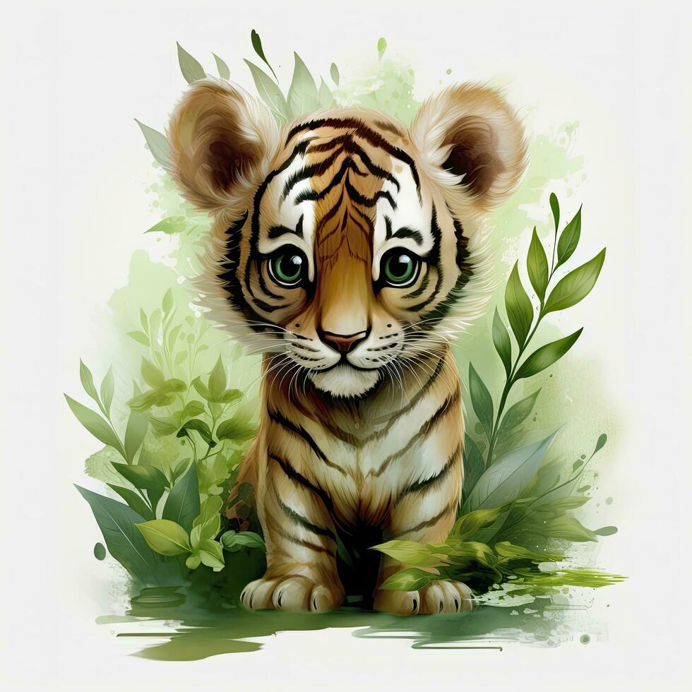 AI generated Watercolor Tiger for kids. AI Generated photo