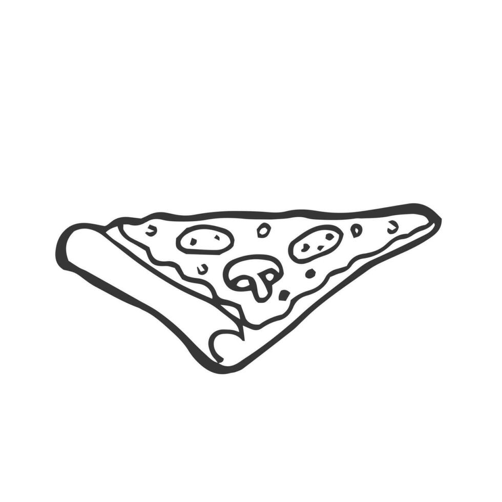 vector ilustración. Pizza rebanada con Derretido queso y pepperoni. mano dibujado garabatear. dibujos animados bosquejo.