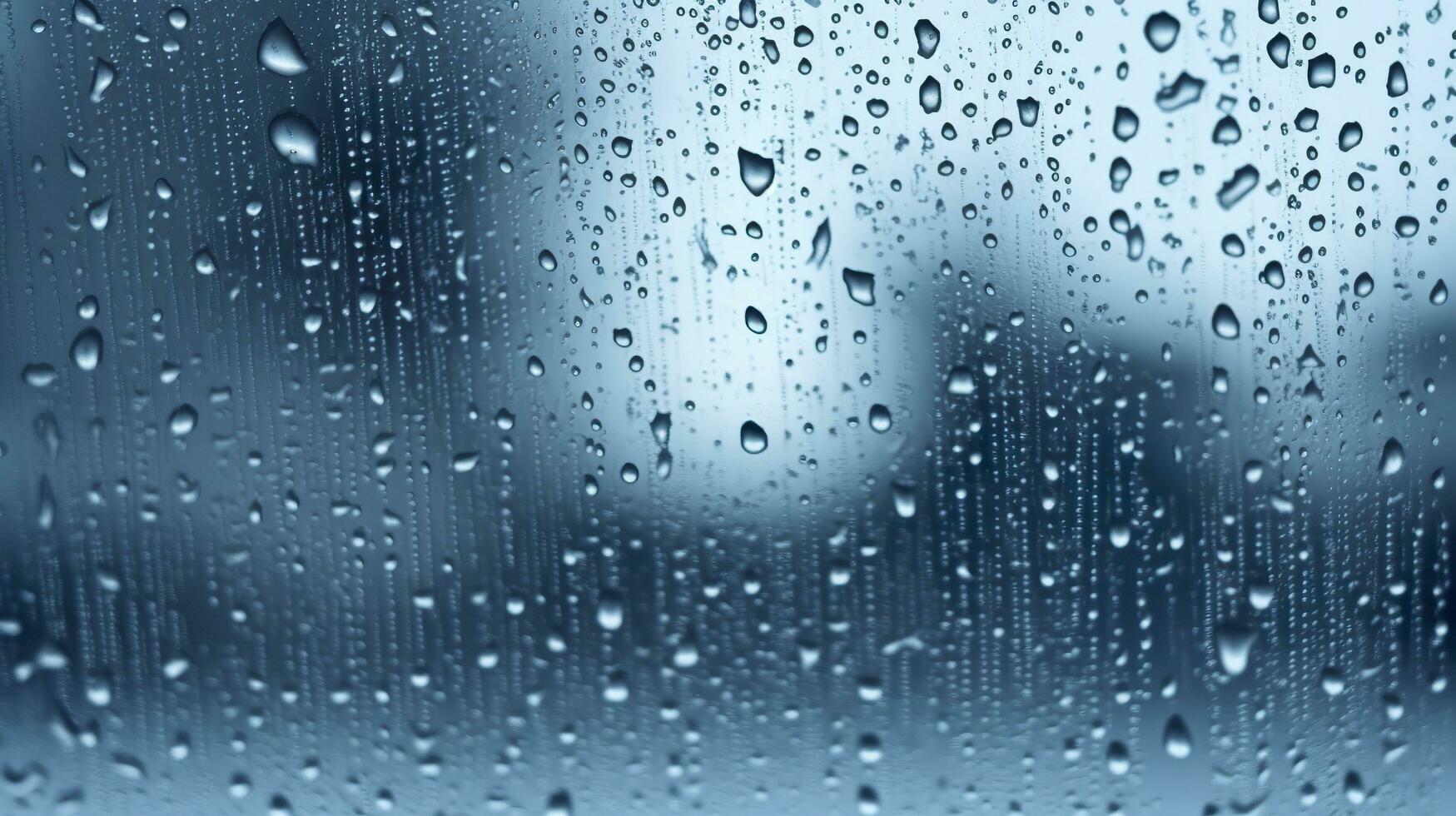 AI generated Raindrops on the window. Blue tone. Generative AI photo