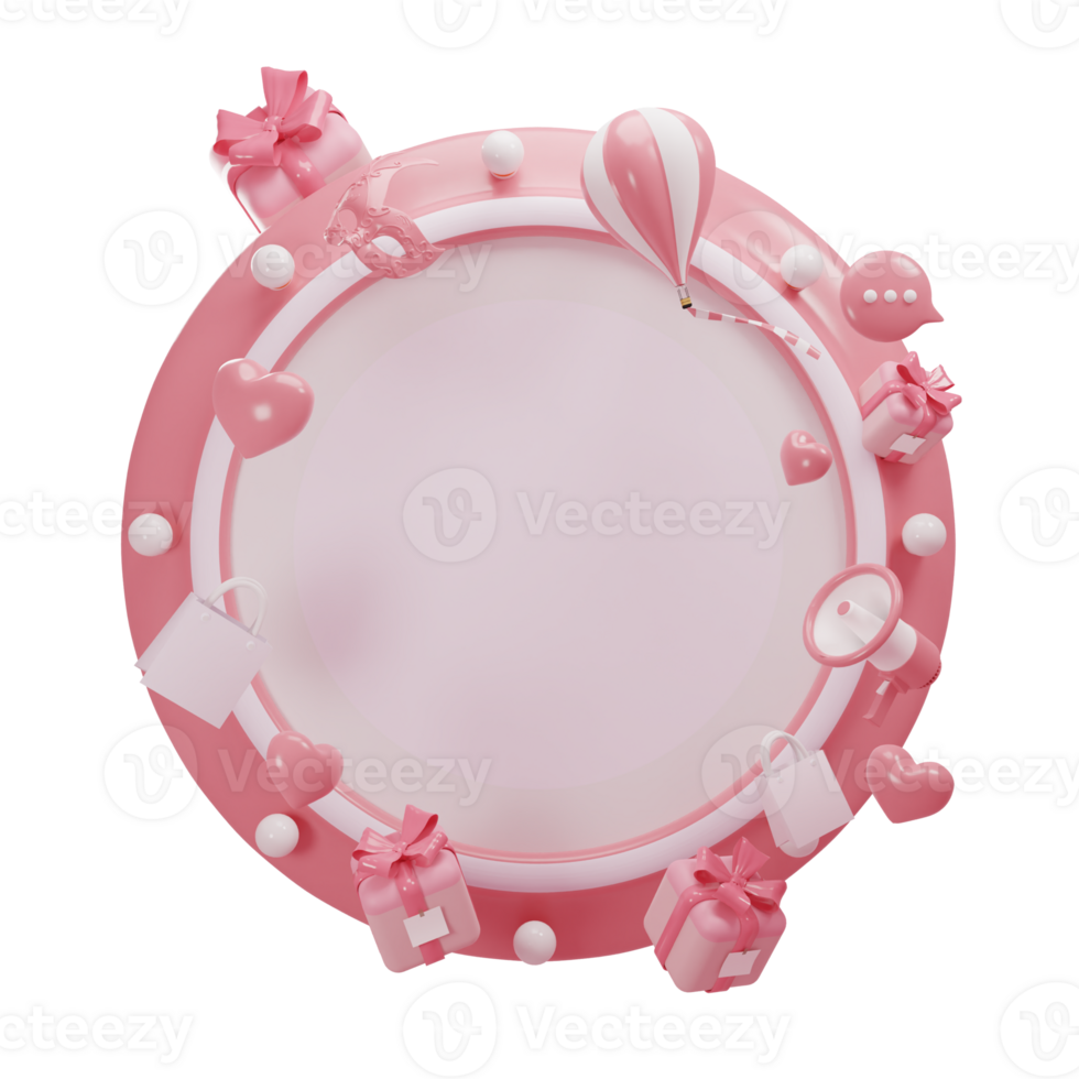 3D illustration of empty round label emblem border valentine day and anniversary on transparent background png