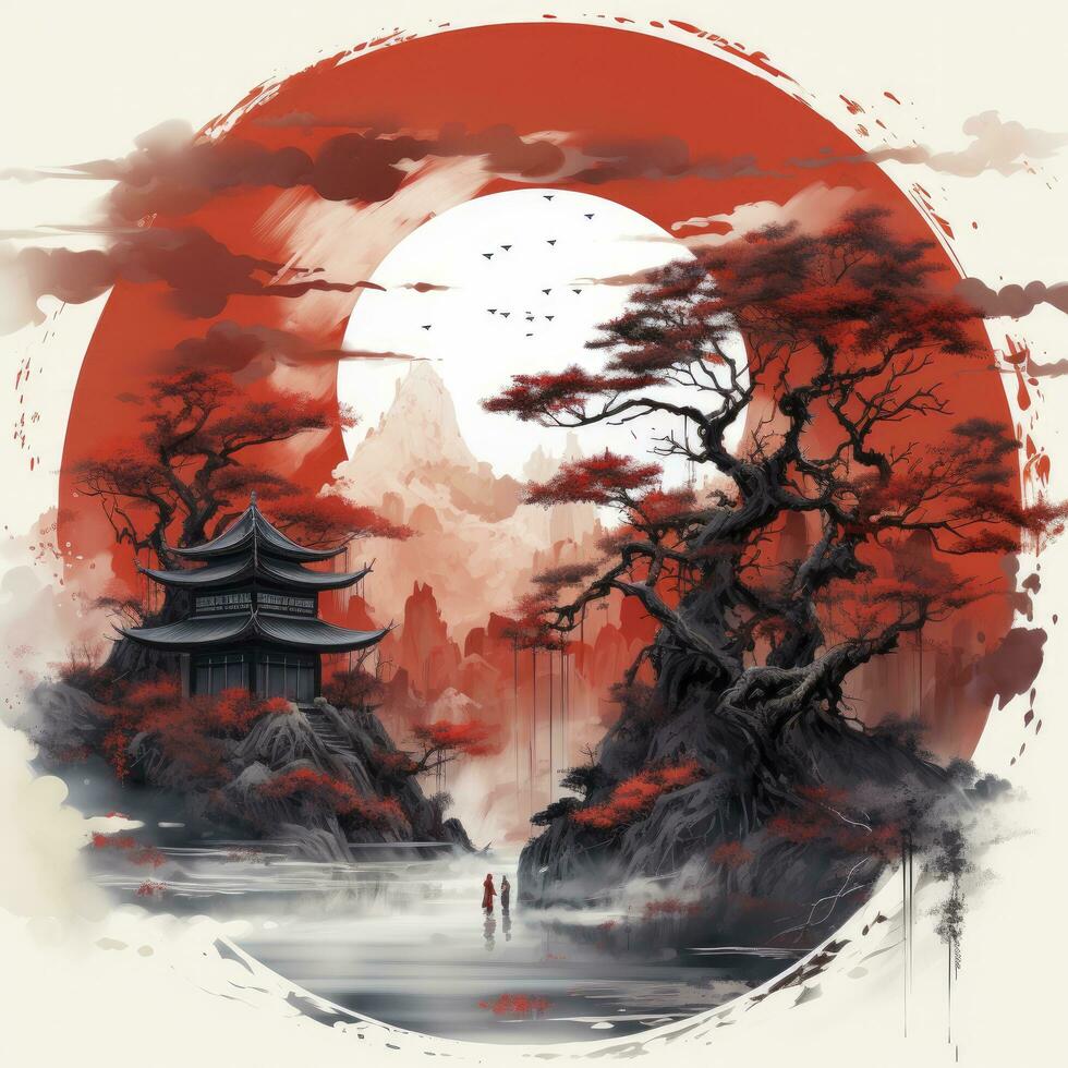 AI generated Chinese ink painting. T-shirt Design. AI Generated photo