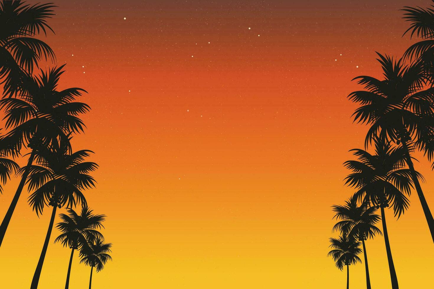 Gradient beach sunset landscape with palm tree background vector