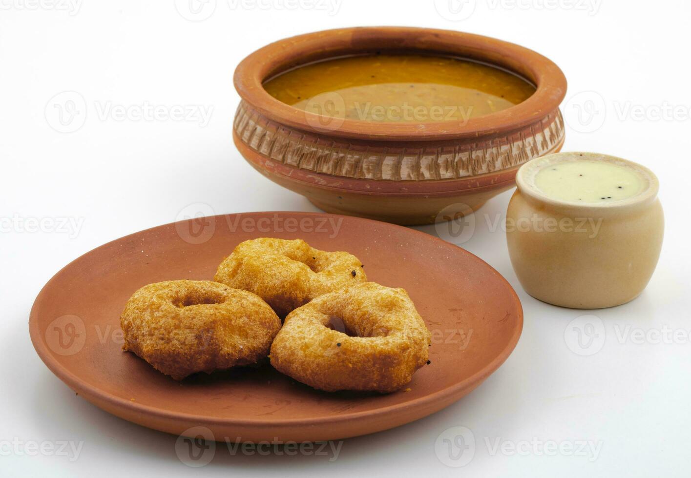 South Indian Popular Breakfast Vada Served With Sambar And Coconut Chutney photo