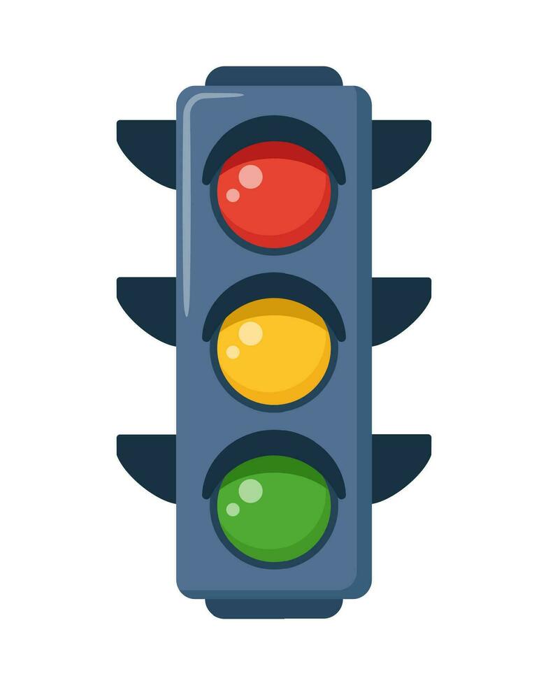 Traffic light to regulate the movement of cars. Vertical traffic lights with red, yellow and green signals. Vector illustration.