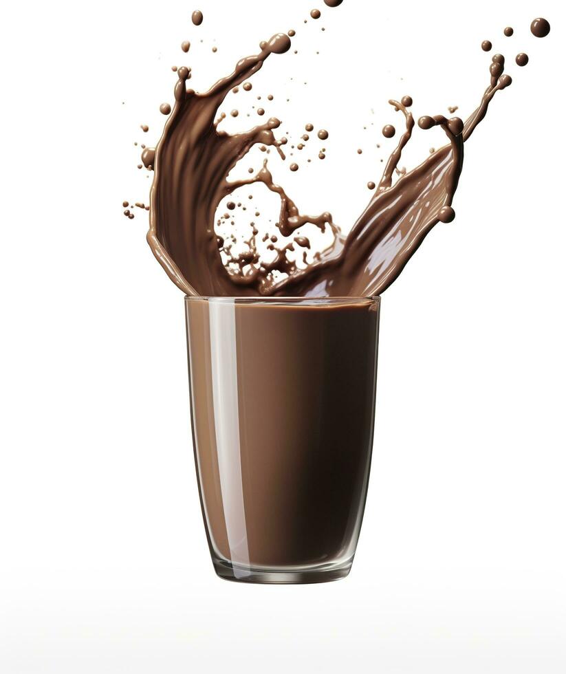 AI generated Glass with splashing cocoa, Chocolate Pouring, and splash. 3d illustration.  AI Generated photo