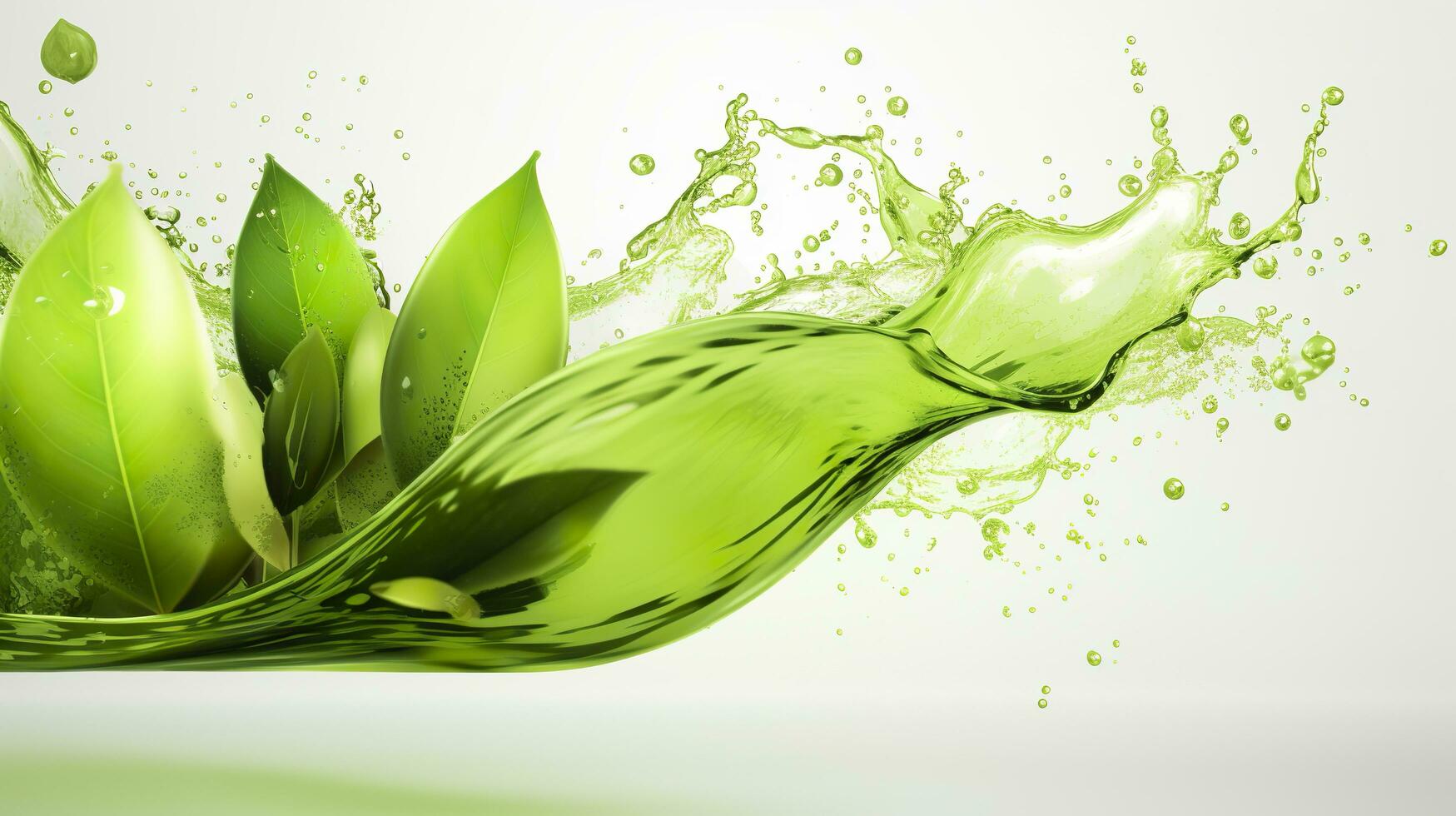 AI generated Green herbal tea wave splash with leaves flow. AI Generated photo