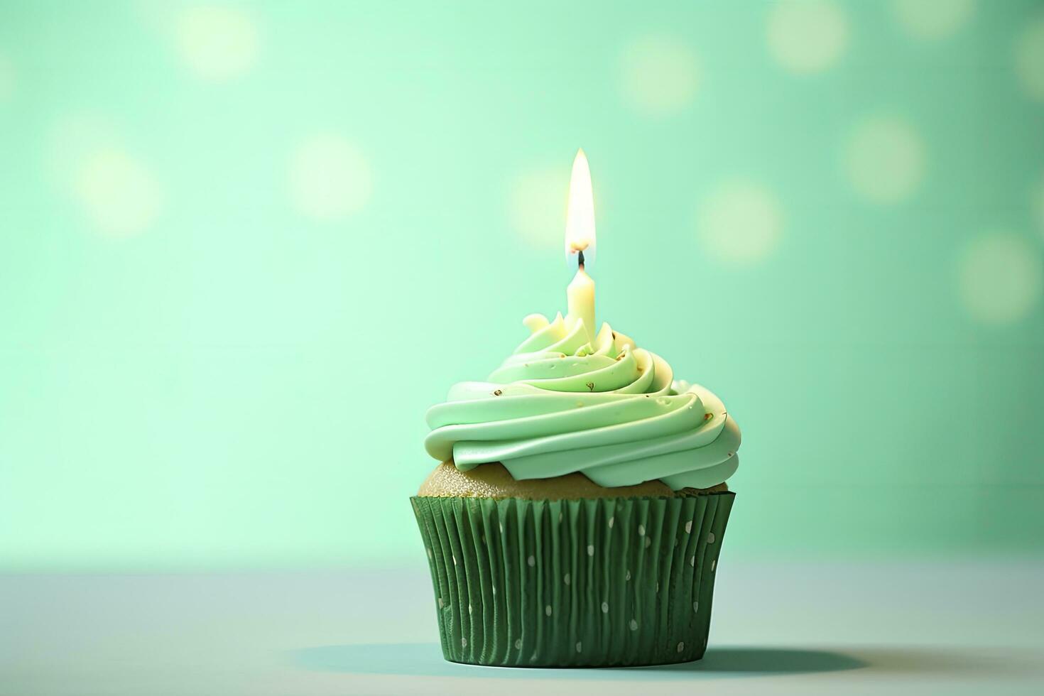AI generated Happy Birthday Cupcake with Candle. AI Generated photo