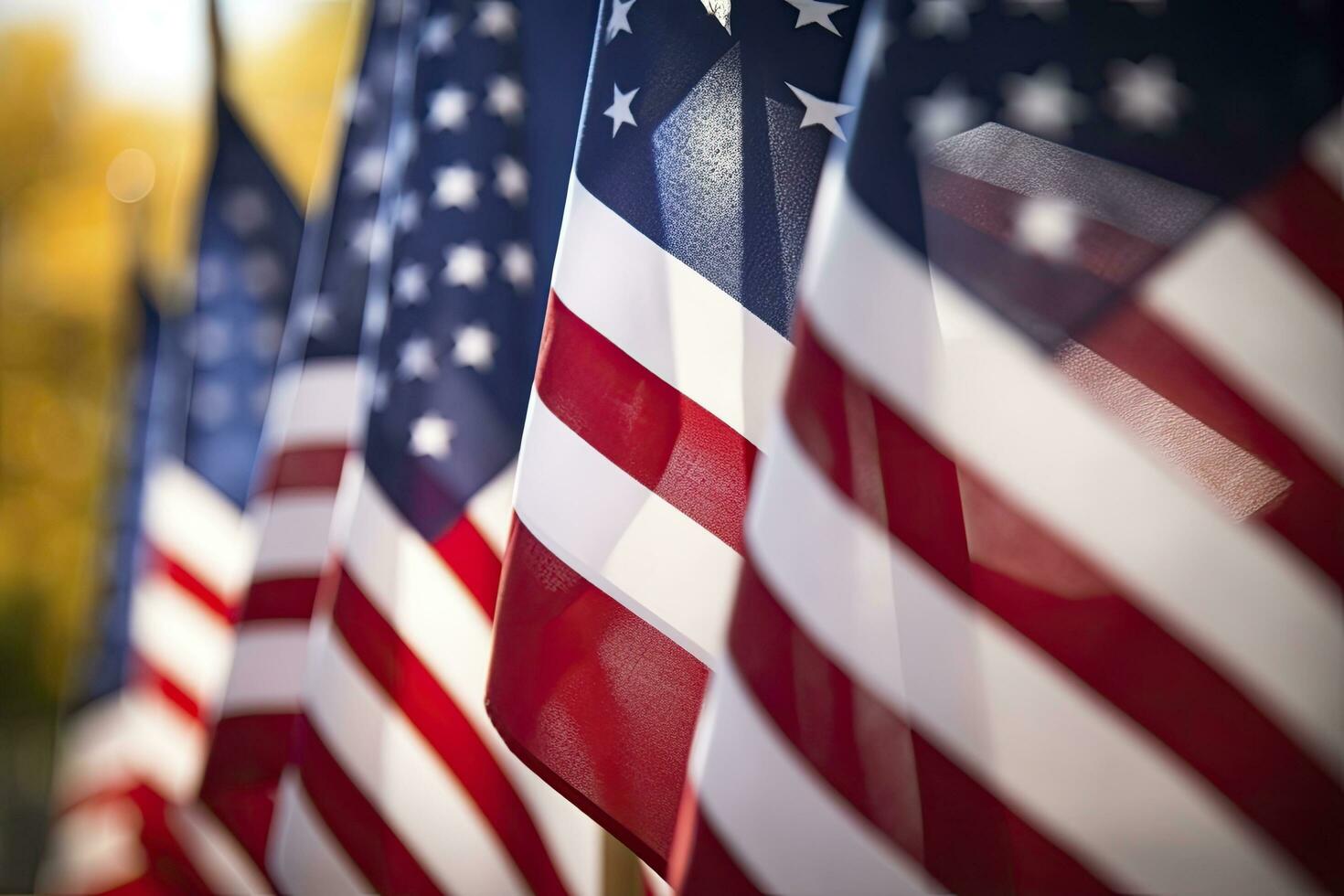 AI generated Closeup of an American flag in a row. AI Generated photo