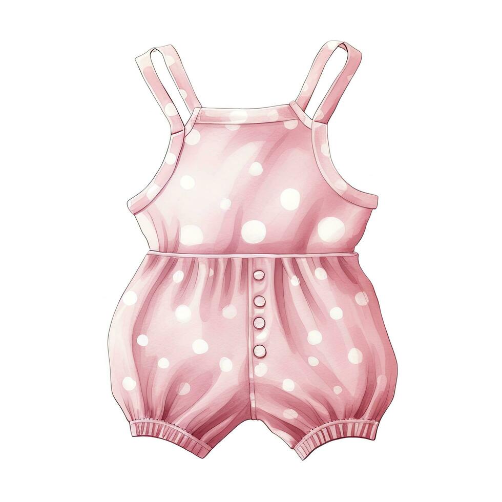 AI generated Pink baby girl romper in watercolors on a white background. AI Generated photo