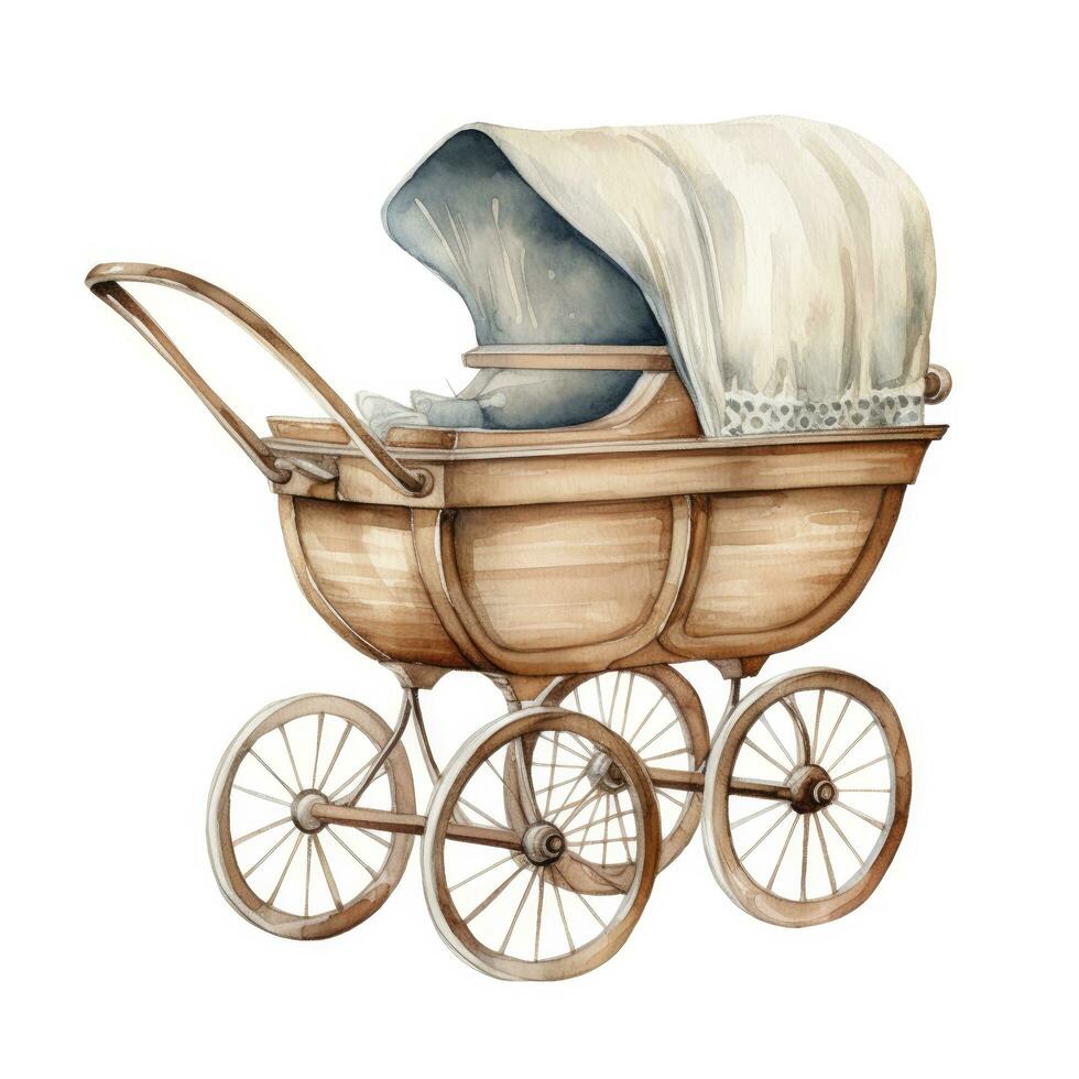 AI generated Watercolor Baby carriage Clipart on white background. AI Generated photo