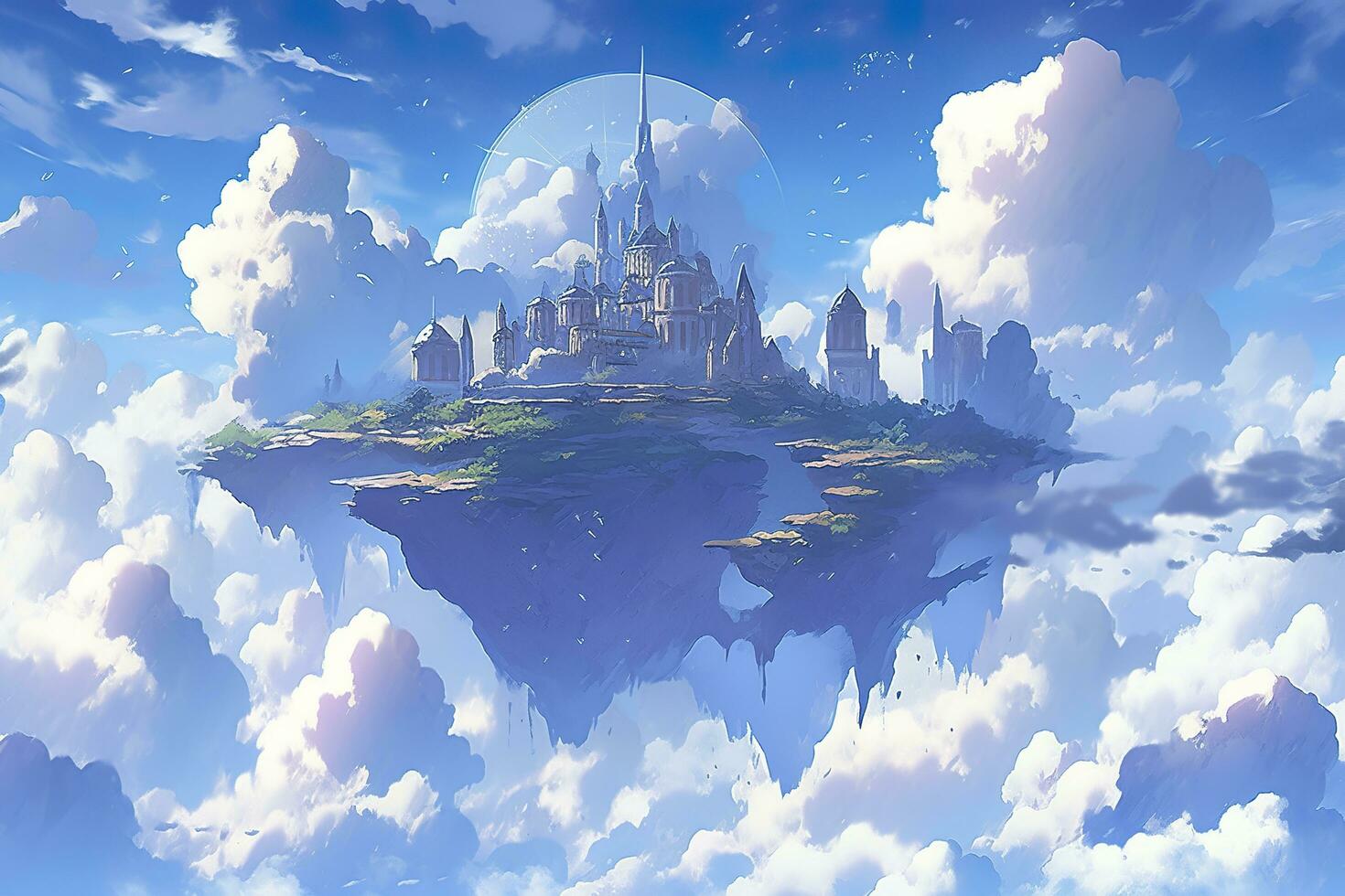 AI generated Ancient Heavenly Floating island in the sky with a castle, vibrant, fantasypunk, AI Generative photo