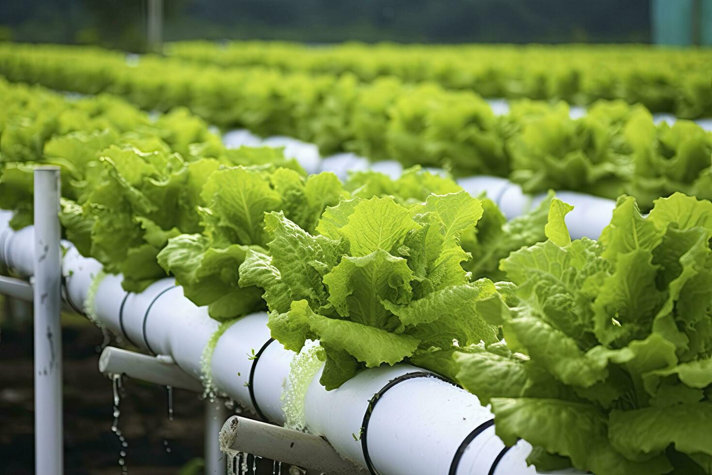 AI generated Hydroponic lettuce growing. AI Generated photo