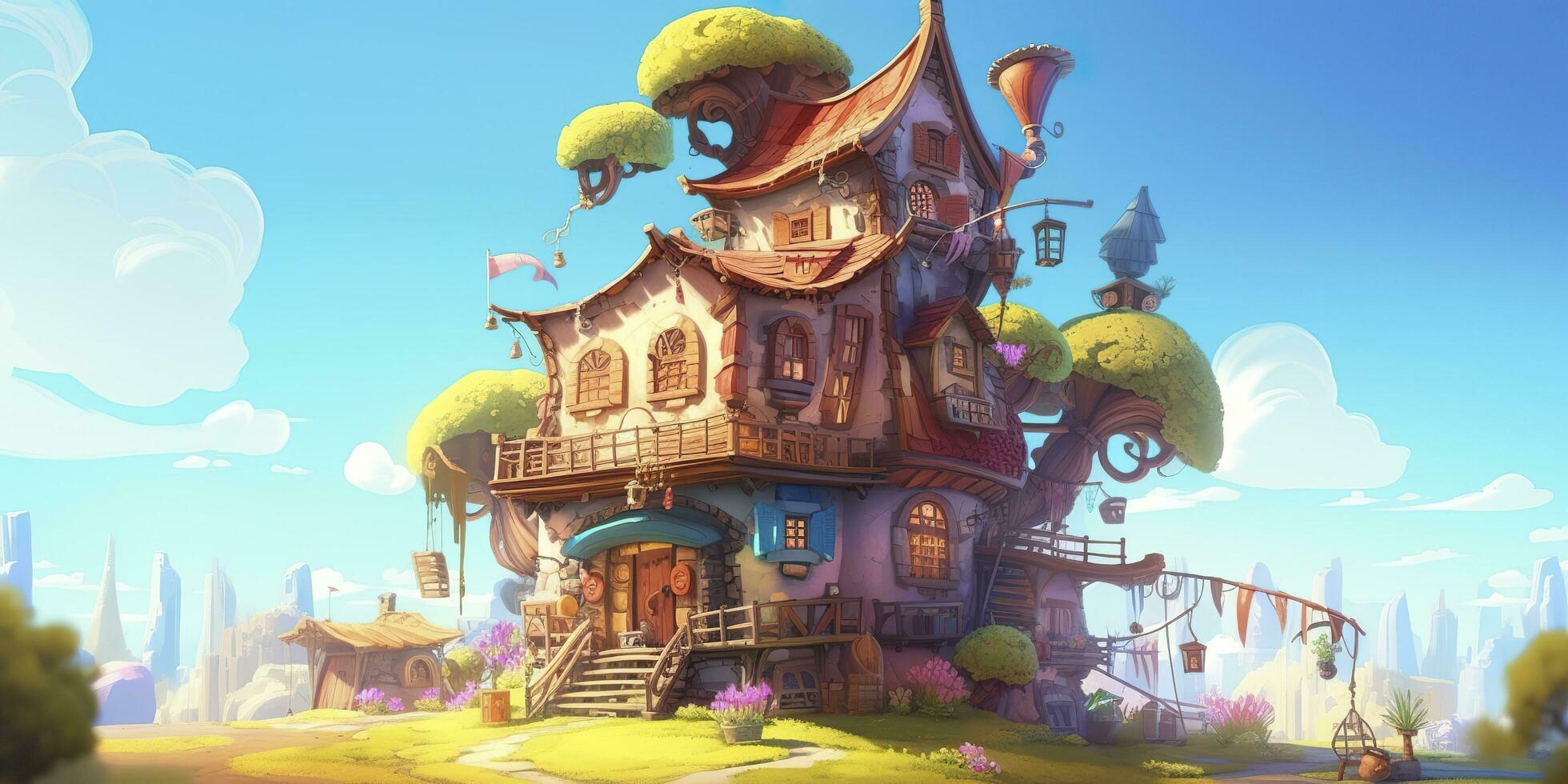 AI generated Cute Cartoon Fantasy Home on a Sunny Day. AI Generative photo