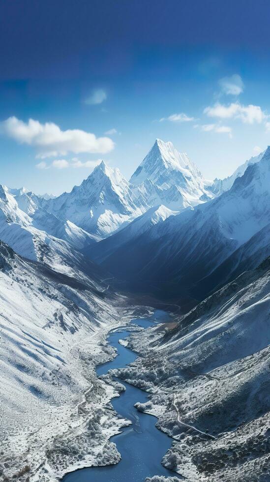 AI generated The beauty of a majestic and snow capped mountain range, with rugged peaks, AI Generative photo