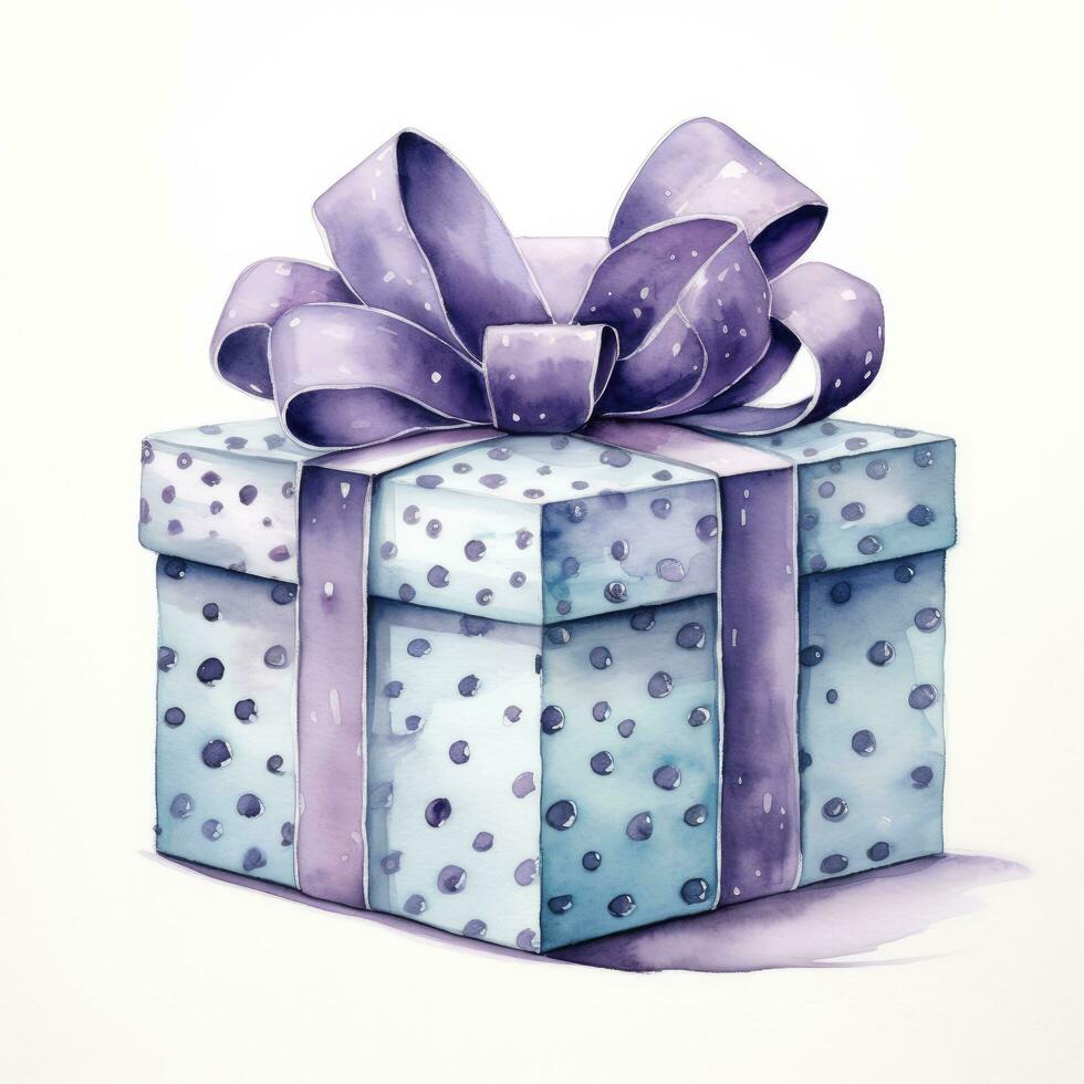 AI generated Watercolor birthday present with bow isolated on white background.  AI Generated photo