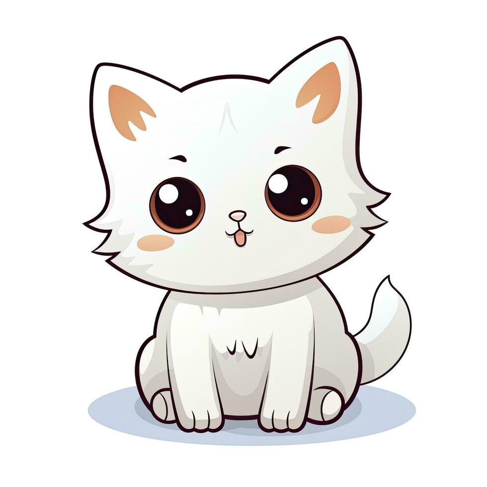AI generated Cute Kawaii cat clipart icon white background. AI Generated photo