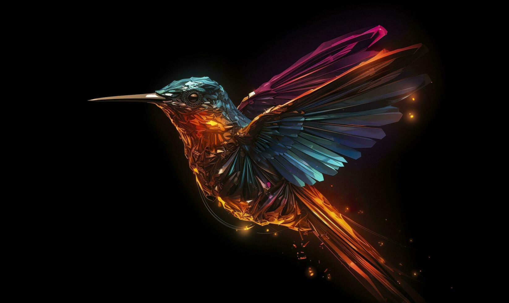AI generated hummingbird logo with multiple colors flying through the air.  AI Generated photo