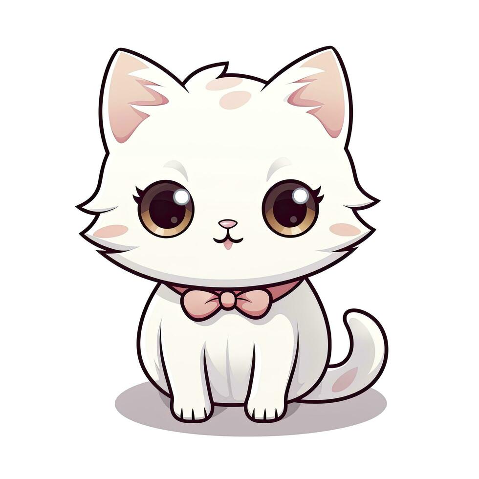 AI generated Cute Kawaii cat clipart icon white background. AI Generated photo