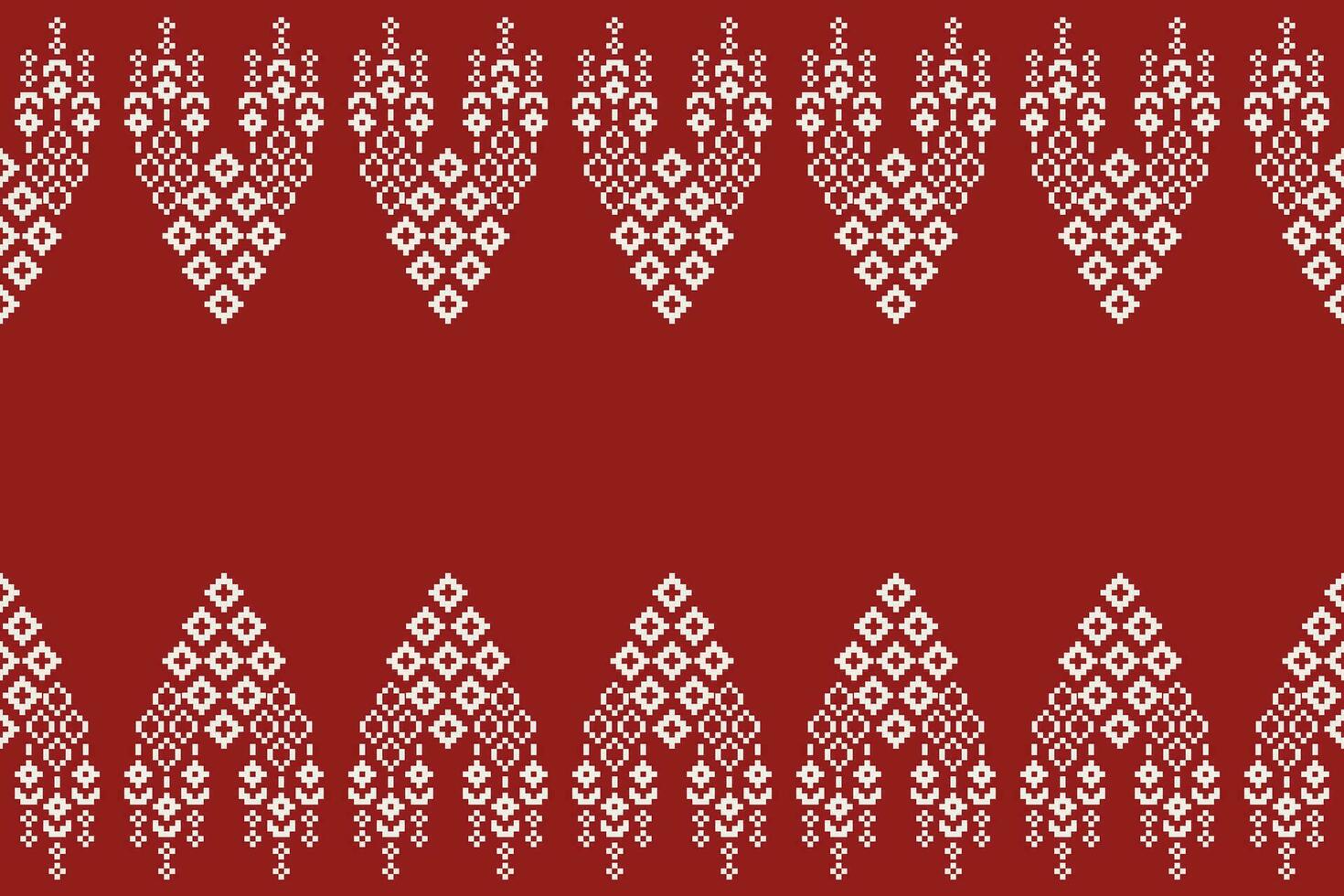 Ethnic geometric fabric pattern Cross Stitch.Ikat embroidery Ethnic oriental Pixel pattern red background. Abstract,vector,illustration. Texture,clothing,frame,decoration,motifs,silk wallpaper. vector