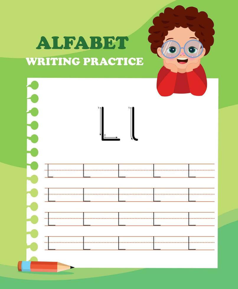 Alphabet letters tracing worksheet with all alphabet letters. Basic writing practice for kindergarten kids vector