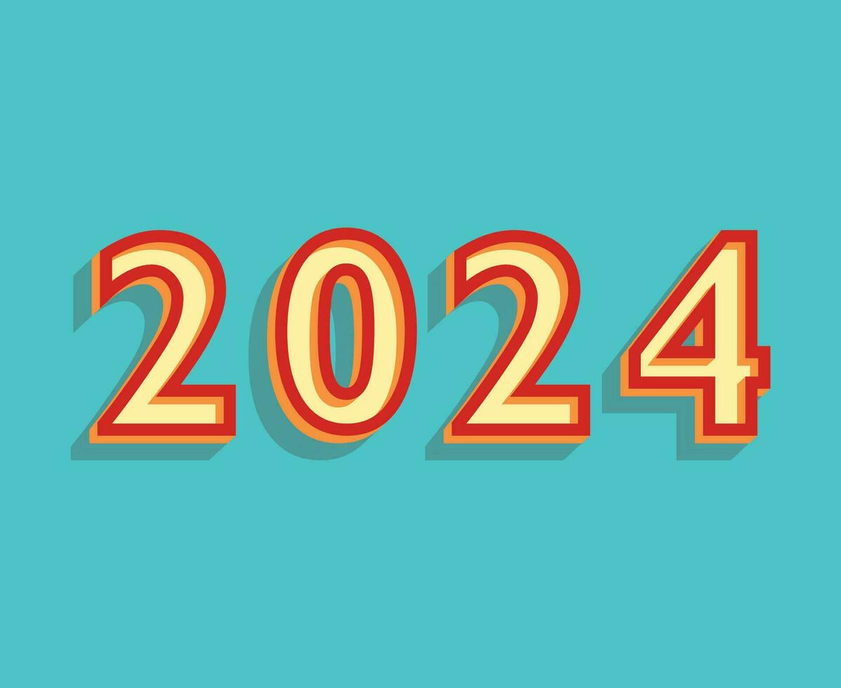 2024 Happy New Year Abstract Orange Graphic Design Vector Logo Symbol Illustration With Cyan Background