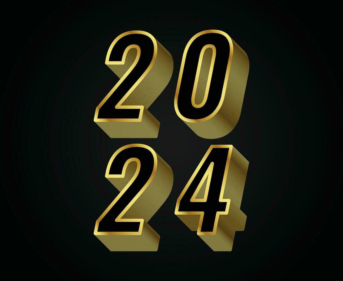 2024 Happy New Year Abstract Gold Vector Logo Symbol Illustration With Black Background