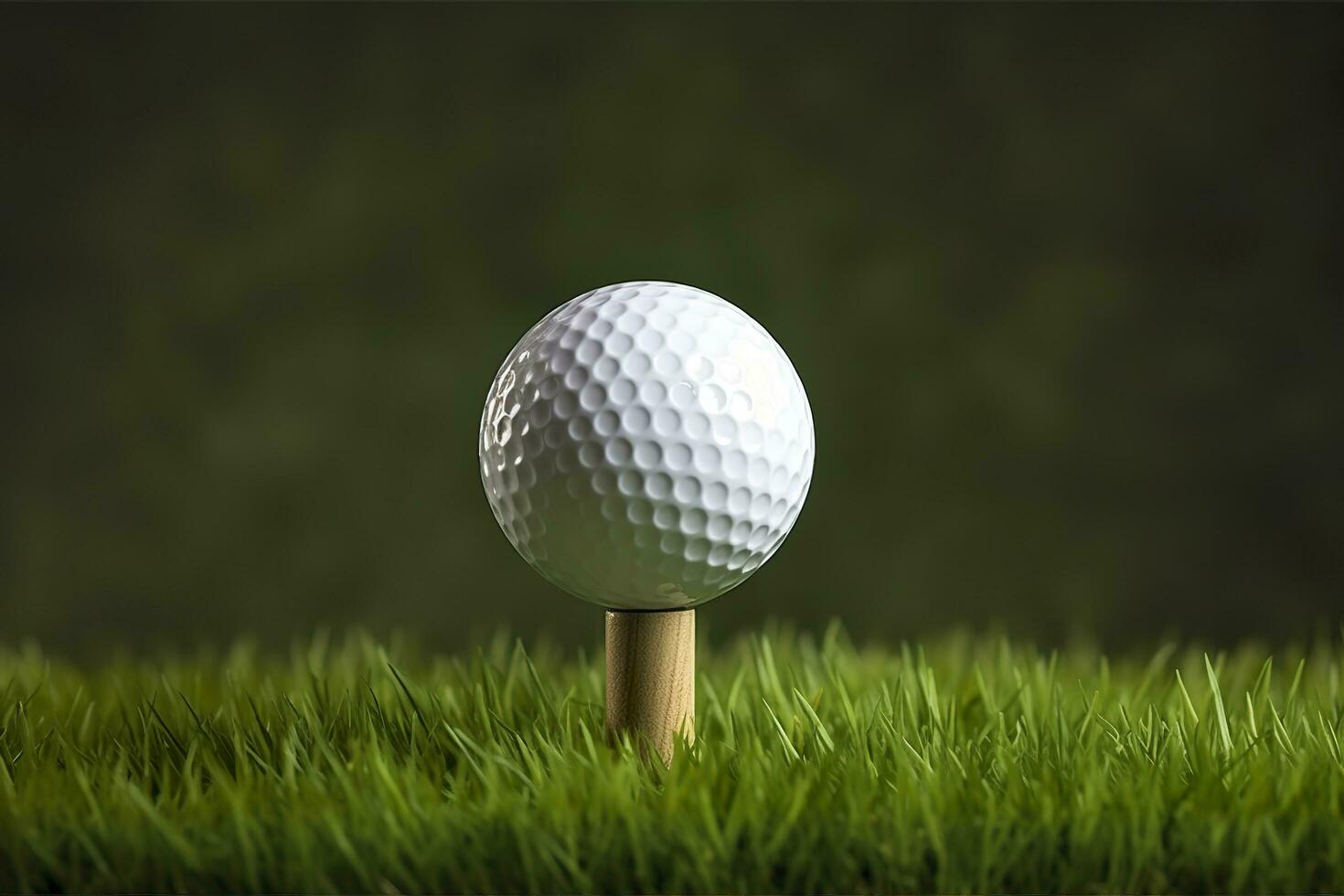 AI generated White golf ball on wooden tee with grass. Generative AI photo