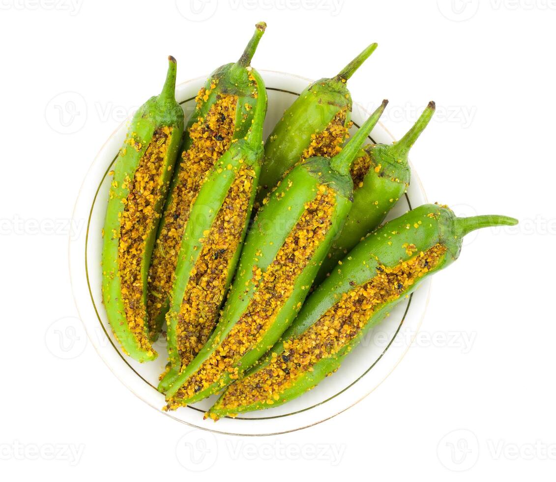 Indian Spicy Green Chilli Pickle on White Background 35249375 Stock